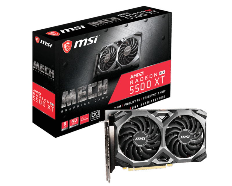 بطاقة جرافيك Rx 5500 XT 8GB MSI Mech – أداء قوي للألعاب والمهام الجرافيكية