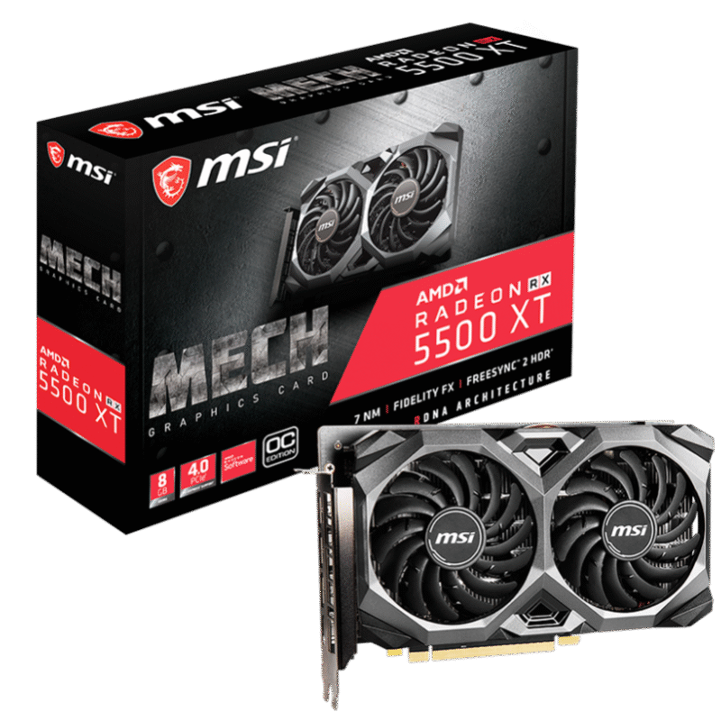 بطاقة جرافيك Rx 5500 XT 8GB MSI Mech – أداء قوي للألعاب والمهام الجرافيكية