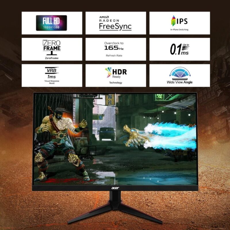 Acer Nitro VG240YS 23.8 Inch IPS Full HD 1920×1080, Gaming LCD Monitor with LED Backlight / AMD Freesync / 0.5 MS Response time / 165Hz Refresh Rate / Dp, 2xHdmi, Black