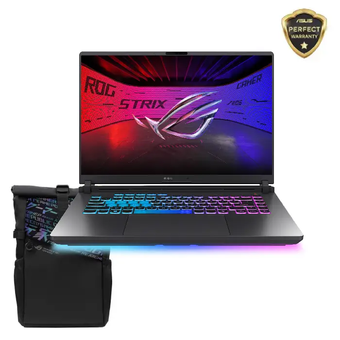 أسوس روج ستريكس G16 G614PR-RV161W، لابتوب للألعاب، AMD R9 8940HX، رام 16 جيجا 1 تيرا SSD شاشة 16 بوصة 165 هرتز, رسومات RTX 5070Ti سعة 12 جيجا، Win 11